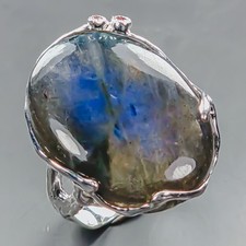 Vintage ring 32 ct Natural Labradorite Ring 925 Sterling Silver Size 8 /R438965