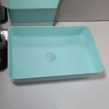 Rectangle Stone Resin Bathroom Sink Blue Washing Bowl Deck Mounted Pop-Up Drain