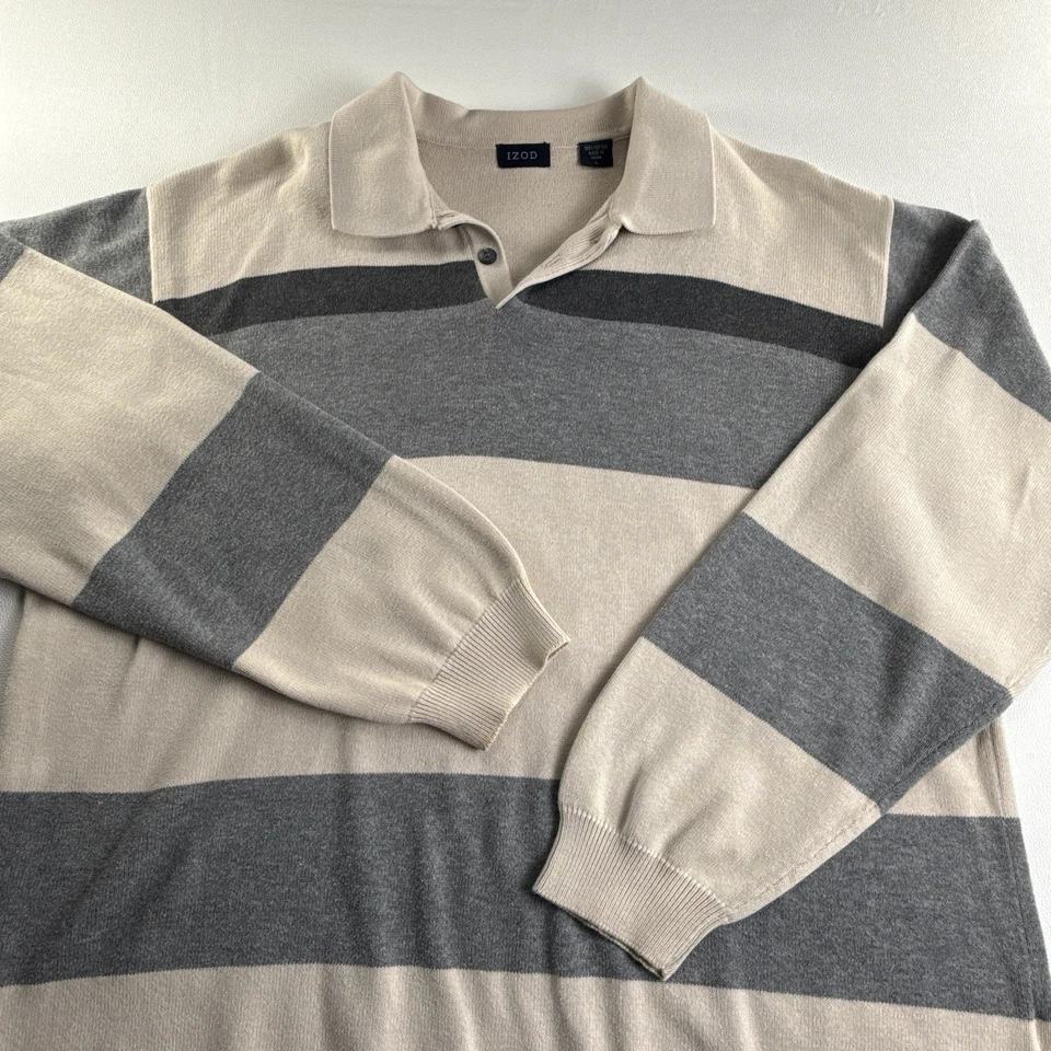 Suéter Izod Vintage Rugby Para Hombre Cuello Grande Manga Larga Algodón a Rayas Foto 2 de 4