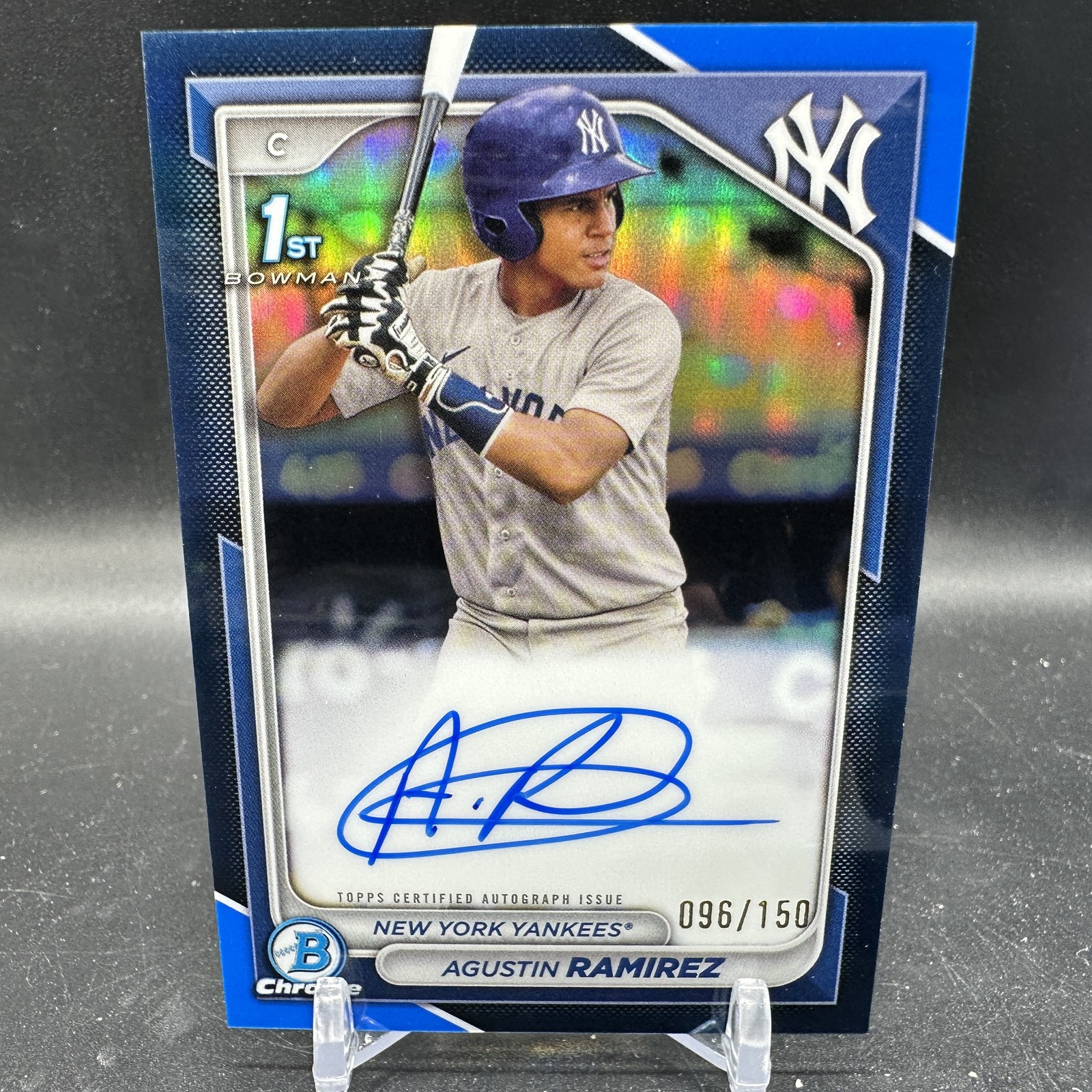 AGUSTIN RAMIREZ Auto 1st Blue Refractor /150 2024 Bowman Chrome NY Yankees