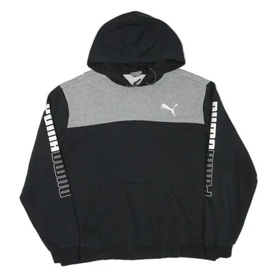 PUMA Homme Sweat À Capuche Enfilable Noir Gris Logo XL Casual Sportswear - Photo 1/4
