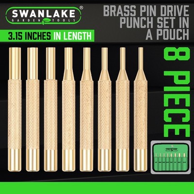 8 Pieces Brass Drive Pin Punches Set Gunsmith Drift Pin Jeweler Roll Up Case