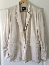 ZARA Women Satin Cream/ Ivory Blazer With Shoulder Pads And Pockets Size M