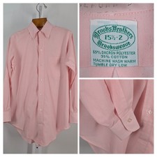 Brooks Brothers Vintage 70s Pink Dress Shirt 15.5 32 USA Brooksweave Preppy