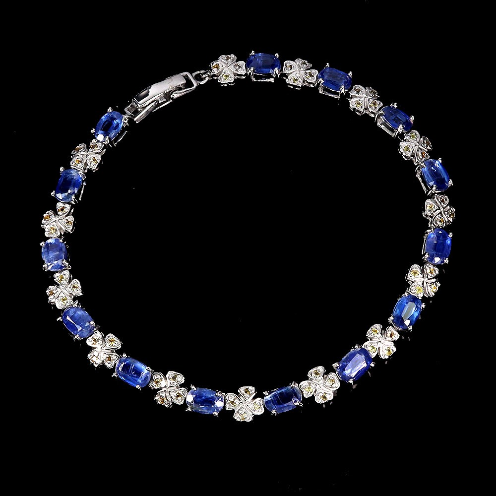 925 Sterling Silver Bracelet Oval Kyanite 6x4mm Sapphire Gemstone Jewelry 7.5ins