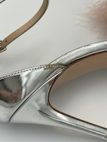 Gianvito Rossi silberfarbene Stiletto-Heels rosa Federbesatz offene Zehenpartie IT 39 US 9 780 $ - Bild 7 von 14