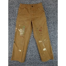 Carhartt Boys Brown Canvas Carpenter Pants Size 10 Distressed Paint Splatter