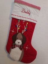 Pottery Barn Kids Dog w/Antlers Quilted Christmas Stocking Mono "Daddy" 20" New