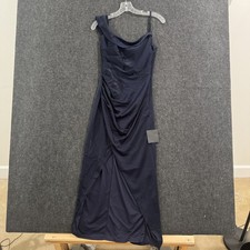 Lulus Dress Women's Extra Small Navy Blue Formal Midi Asymmetrical Satin NWT