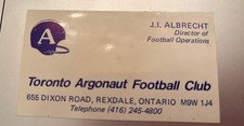 Vintage Business  CFL Football Card Toronto Argos Argonauts  J.I. ALBRECHT