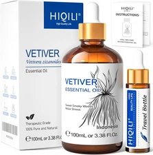 HIQILI 100ML Vetiver Essential Oil, 100% Pure Natural 3.38 Fl Oz (Pack of 1) 