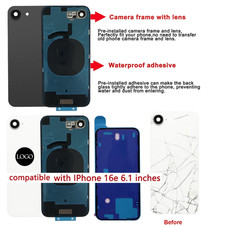 Rear Back Glass Replacement for iPhone 16e 6.1-inch with Camera Frame/Plate Lot