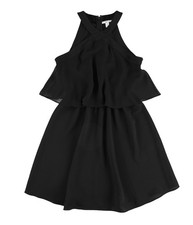 bar III Womens Popover Halter Tiered Shift Choker Dress, deepblack, M
