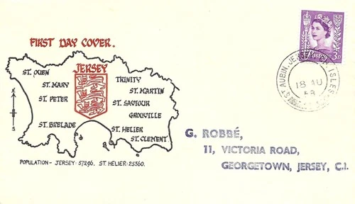 1958 3d Jersey Regional, Illustrated FDC, St Aubin - Jersey CDS