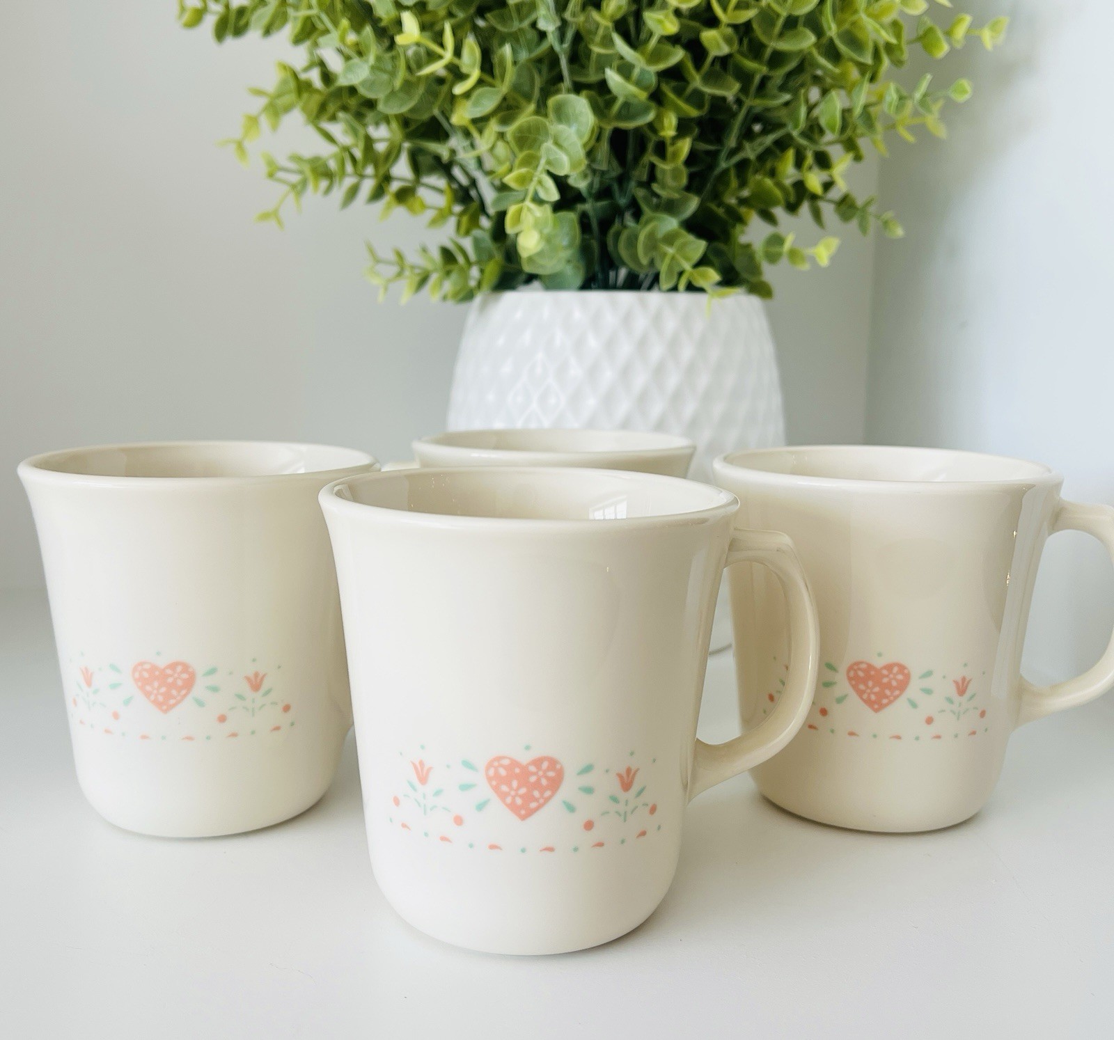 Vintage Corning Ware USA Forever Yours Coffee Cups With Heart Design, 4 Mugs thumbnail 5