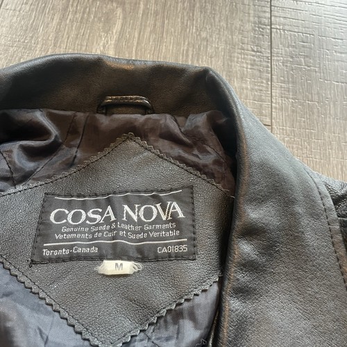 Vintage Cosa Nova Men's Black Leather Motorcycle/Bomber Jacket, Size Med, 80s - Picture 3 of 4