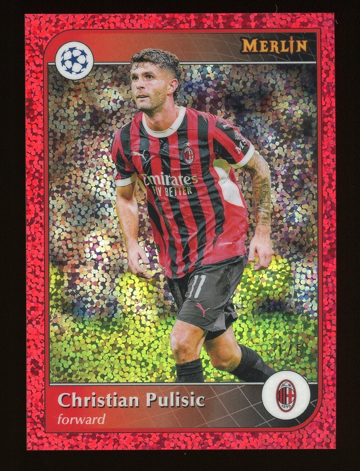 2025 Topps Merlin Christian Pulisic Red Sparkle #'d 1/5 AC Milan USA 