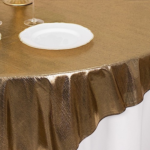 72" x 72" ANTIQUE GOLD Polyester Square TABLE OVERLAY Glitter Sequin Dots Party - Picture 5 of 8
