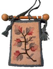 Flora's Hand Hooked Flower Wall Hanging Blue Border 100% Wool Rug Collectible!