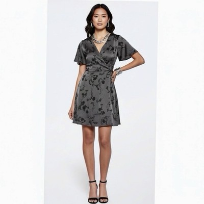 41 Hawthorn Stitch Fix Scarlett Floral Satin Silver Black Cocktail Dress Sz  L | eBay