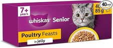 WHISKAS Senior 7+ Wet Cat Food in Jelly 40x85g Poultry Feasts 7.66 per kilo