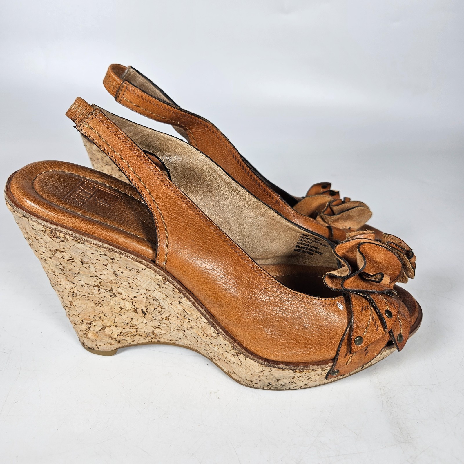 Frye Pepper Leaf Slingback Platform Cork Wedge Sa… - image 1