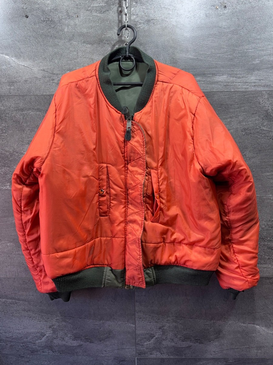 Vintage MA-1 Flight Bomber Jacket Reversible Green Orange USAF MIL