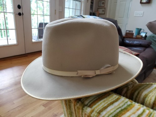 Royal Stetson vintage hat 7? - 7 1/4? Beige thin ribbon, replaced sweatband - Picture 2 of 21