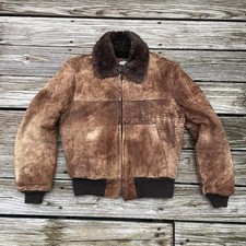 VTG Garjel Shearling Bomber Marlboro Man Jacket Sz L Talon Zipper Made In USA