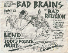 VINTAGE "BAD RELIGION"/"BAD BRAINS" PUNK CONCERT FLYER, 1981, LOS ANGELES, CA