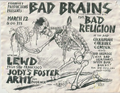 VINTAGE ''BAD RELIGION''/''BAD BRAINS'' PUNK CONCERT FLYER, 1981, LOS ANGELES, CA