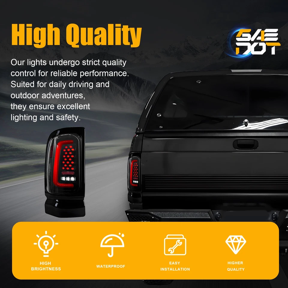 LED Tail Lights W/ Starting Animation For 1994-2001 02 Dodge RAM 1500 2500 3500 - Imagem 4 de 4