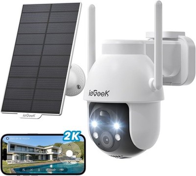 ieGeek 2K Wireless Outdoor Solar Security Camera WiFi Home Battery CCTV System