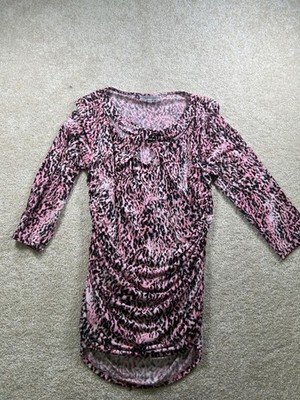 Jennifer Lopez JLO Womens Sz S Leopard 3/4 Sleeve Fitted Top Blouse MobWife
