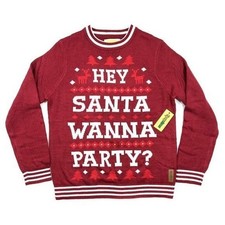 Tipsy Elves Mens Medium Ugly Christmas Sweater Hey Santa Wanna Party Red