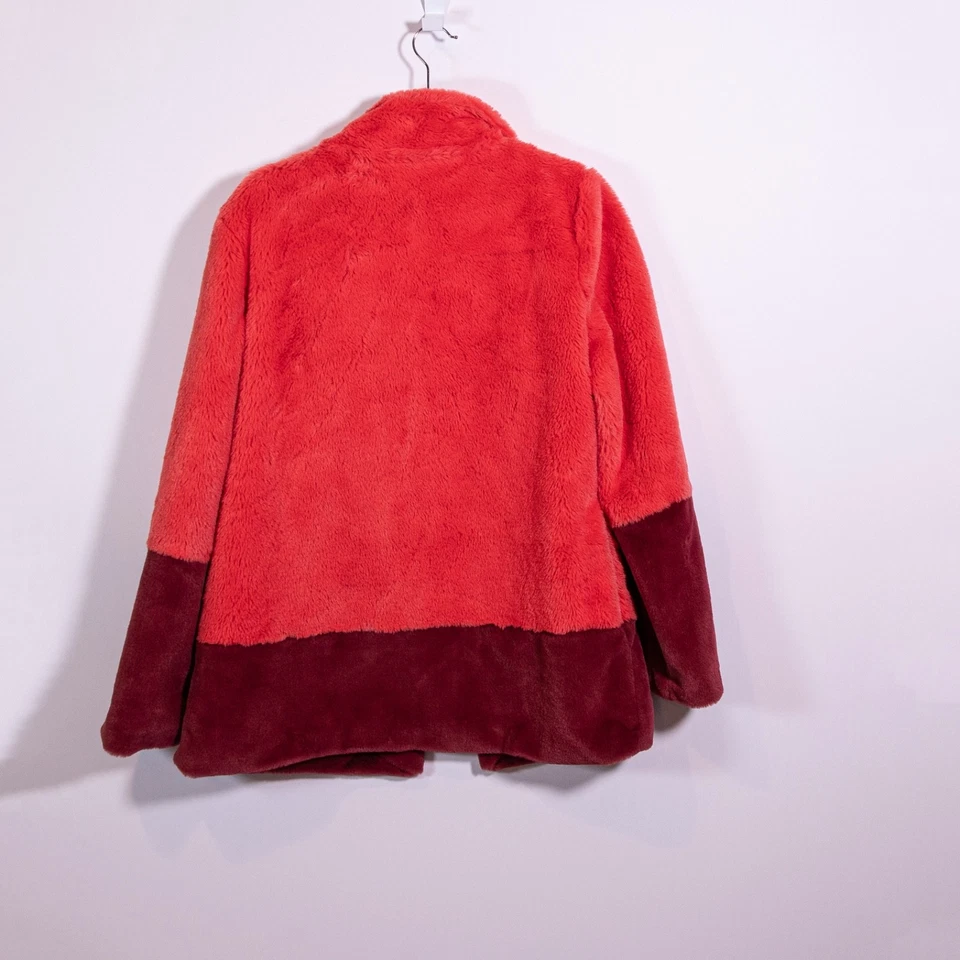 Abrigo Chaqueta Trina Turk Blanche Imitación Piel Vegana Coral Vino Bloque de Color Cuello M Foto 4 de 4