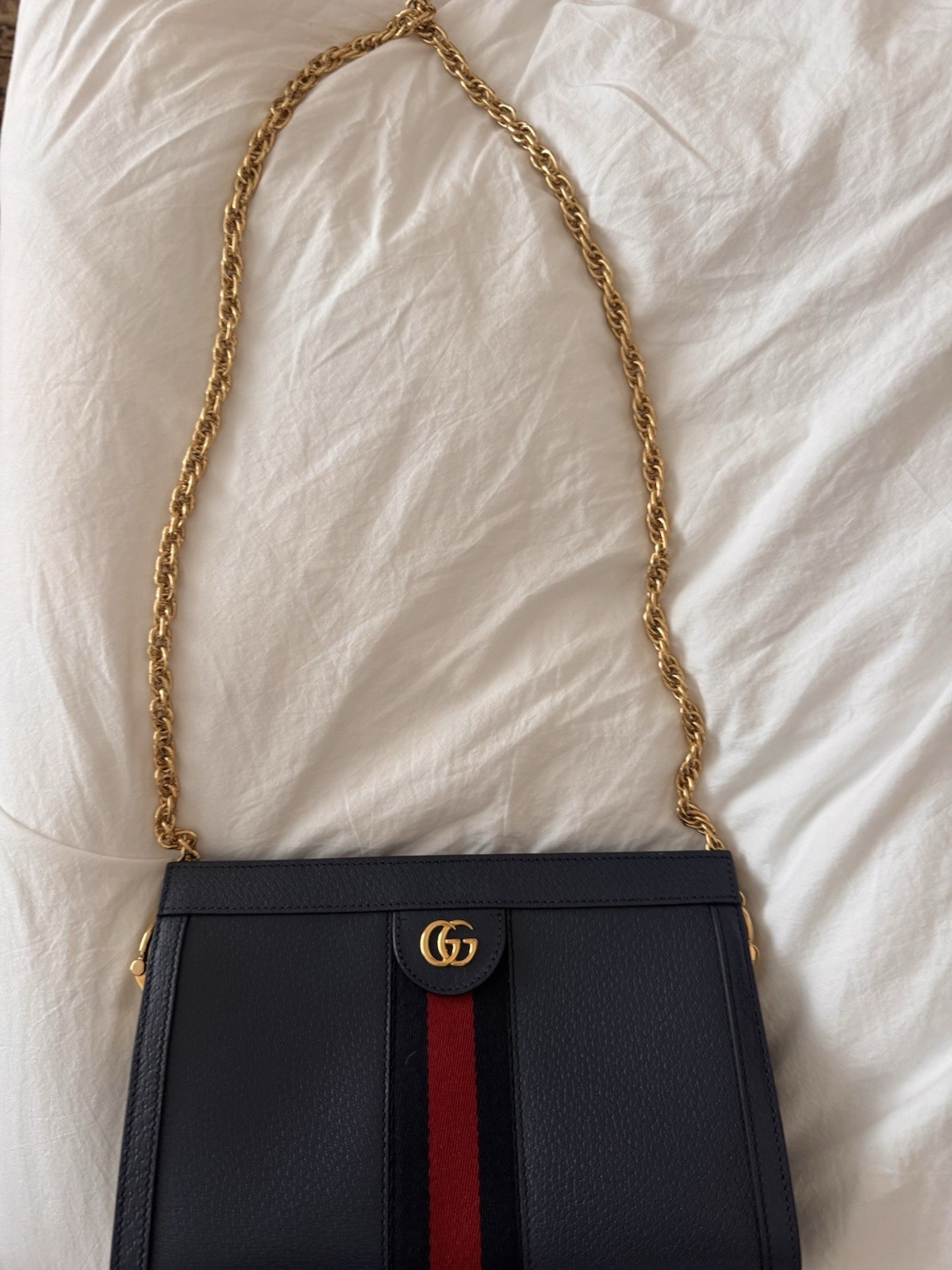 Gucci Ophidia Chain Bag Navy Blue Leather
