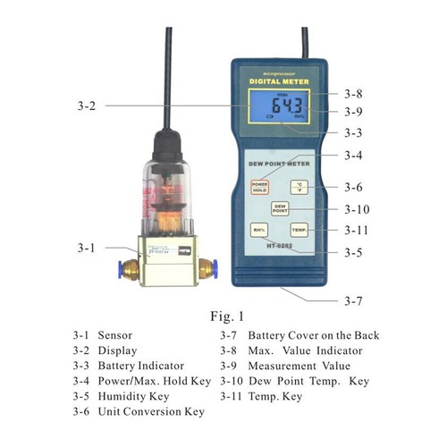 Medidor de punto de rocío portátil HT-6292 aire comprimido gas probador de punto de rocío higrómetro - Imagen 5 de 7