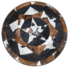 Real Cowhide Round Rug Tricolor Multi Star 60"