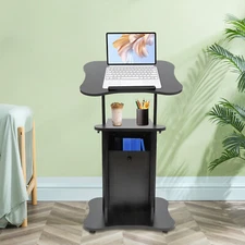 Mobile Lectern Podium Stand Height Adjustable Sit-to-Stand Desk with Storage