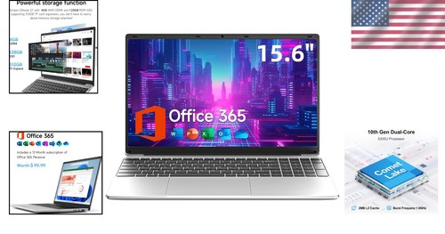 15.6 Inch Windows 11 Laptop with Office 365, 128GB SSD, Expandable to 1TB - Picture 2 of 10
