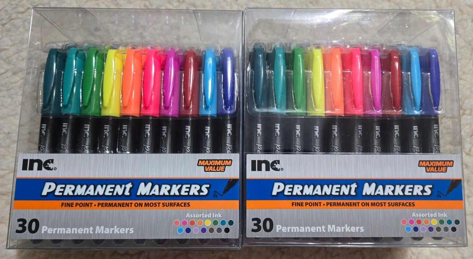 2 New Sets Inc Permanent Markers Fine Point Assorted 30 Count 15 Colors = 60 Tot