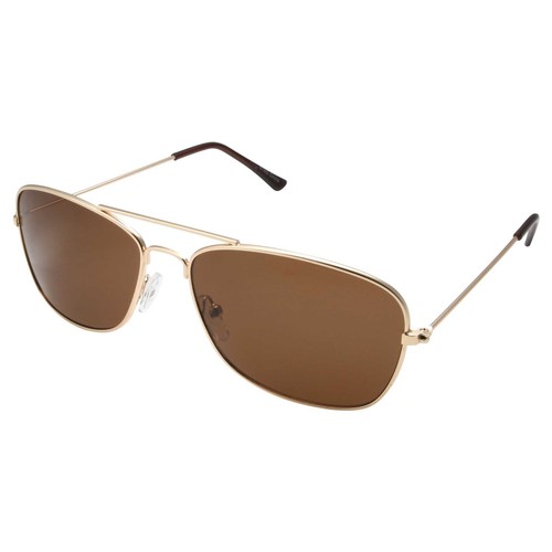 90's Style Square Aviator Sunglasses Regular Size - Gold Frame with Brown Lens - 第 1/3 張圖片
