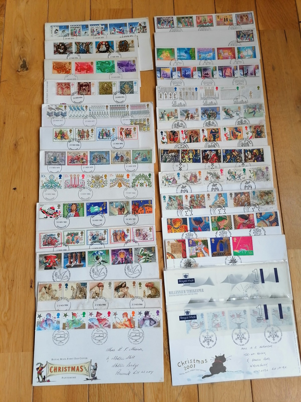 Lot x 27 Unique Philatelic Bureau UK Christmas Set First Day Stamps (1973-2001)