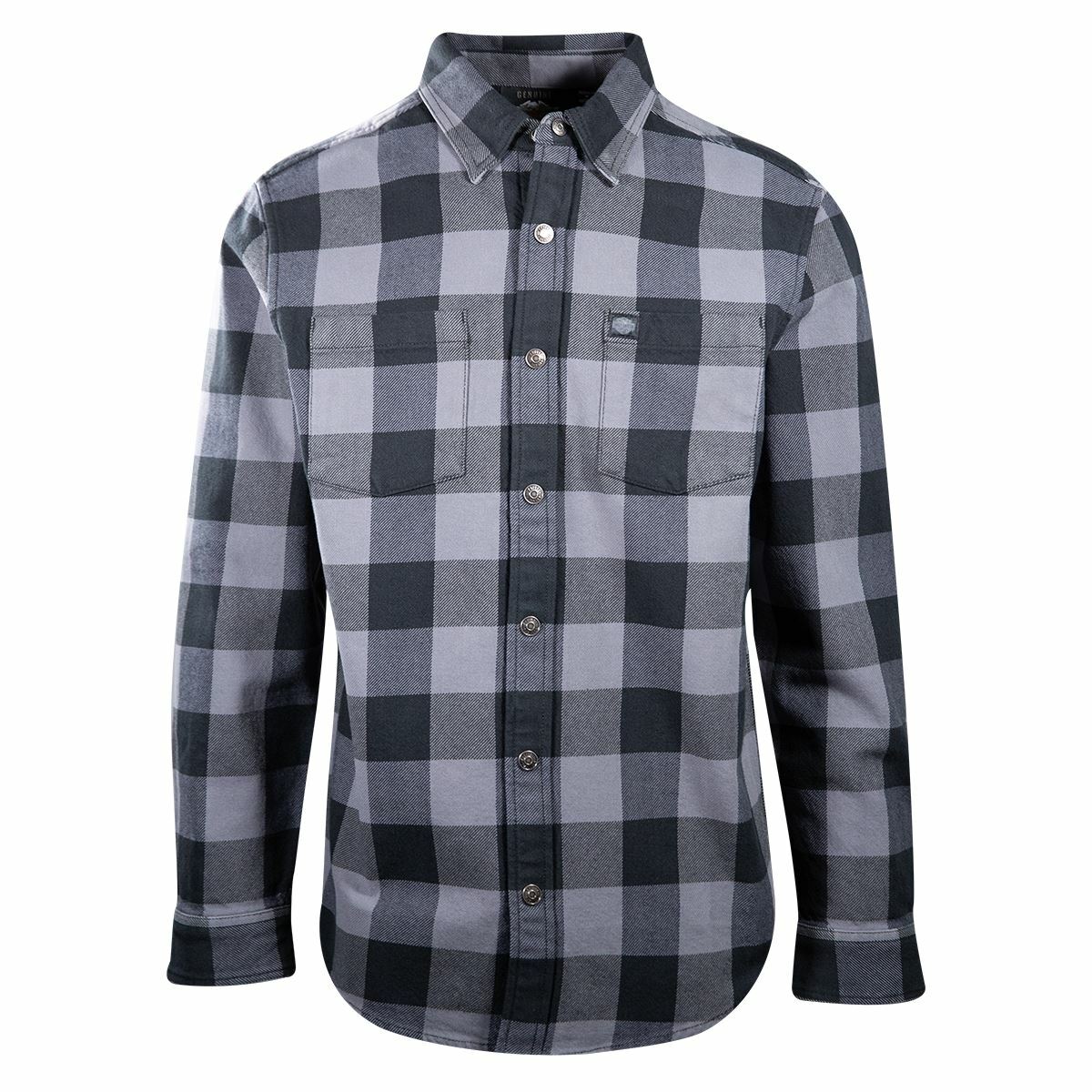 Harley-Davidson Men's Blue Grey Black Plaid Snap On Button L/S
