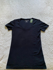 Eddie Bauer Women Short Sleeve V-Neck T-Shirt Black Size XS