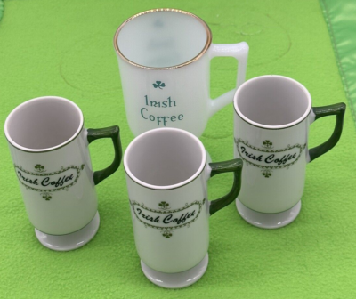 Irish Coffee VTG 3 Pedestal Mugs 4.5" 5oz + Milk Glass Irish Mug 5 3/4" 6.5  oz | eBay