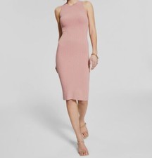 $118 Guess Women Pink Ribbed Linen Blend Sheath Midi Dress Size XS