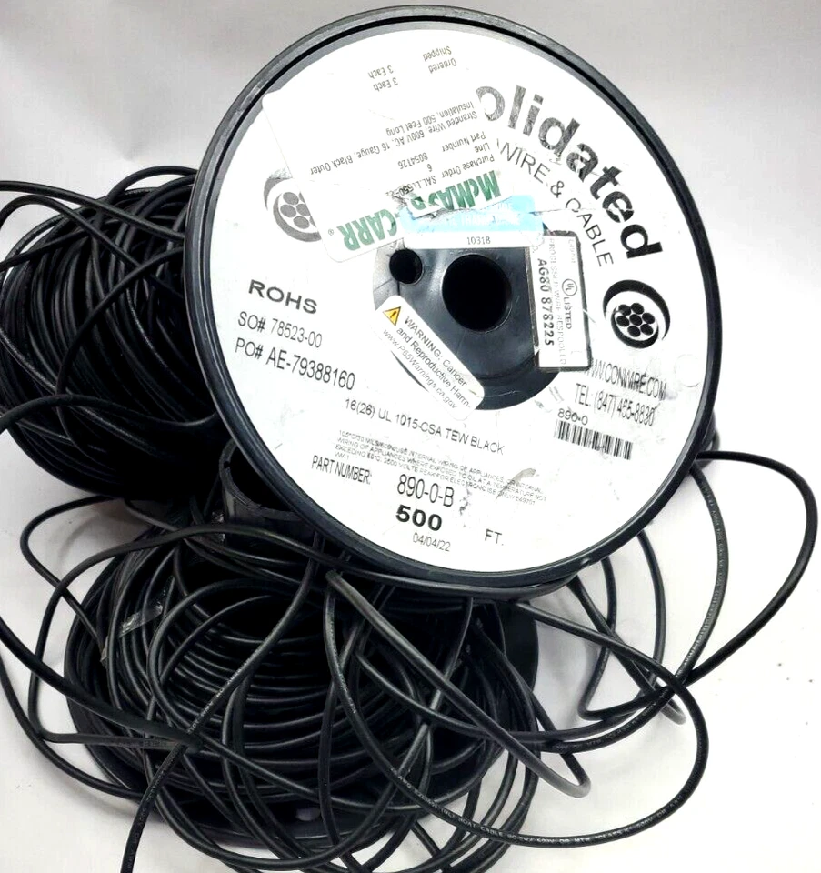 Consolidated Wire 890-0 Black 16AWG Stranded Hook-Up Wire 500Ft UL1015 600V - Image 2 of 3