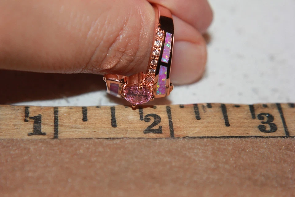 fire opal topaz Cz ring gems rose gold filled jewelry engagement band 9 10 11 13 - Image 2 of 4